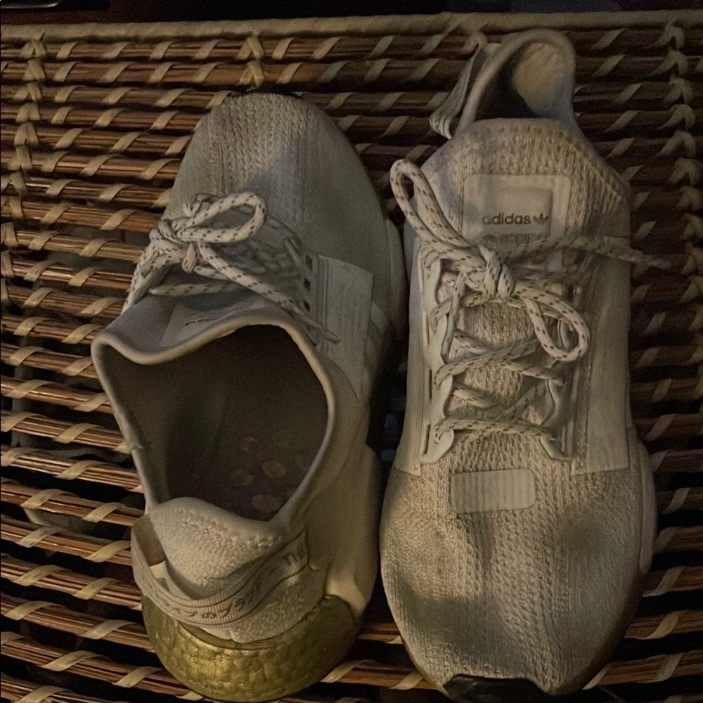 Adidas White Sneakers with Gold Heel